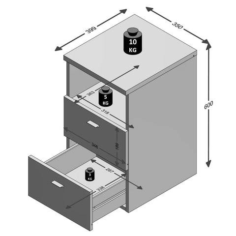 FMD Nachtschrank mit 2 Schubladen und Offenem Regal Sandeiche