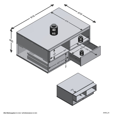 FMD Couchtisch mit 2 offenen Fächern 91,8x71,5x45cm Weiß Artisan-Eiche