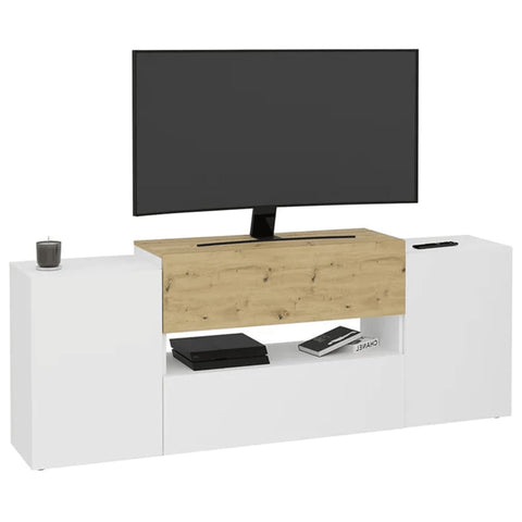 FMD TV-Schrank 182x33x70,2 cm Weiß und Artisan-Eiche