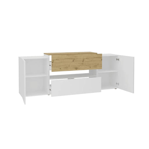 FMD TV-Schrank 182x33x70,2 cm Weiß und Artisan-Eiche