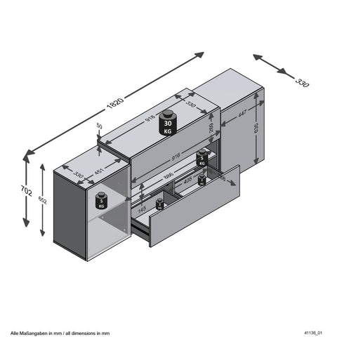 FMD TV-Schrank 182x33x70,2 cm Weiß und Artisan-Eiche