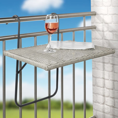 HI Balkon-Klapptisch mit Platte in Rattan-Optik 60x40 cm Grau