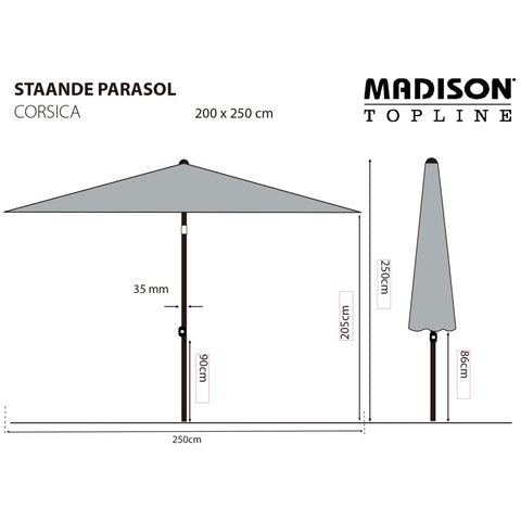 Madison Sonnenschirm Corsica 200x250 cm Grau