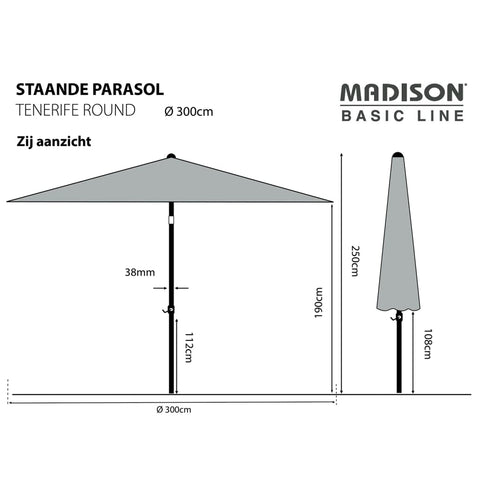 Madison Sonnenschirm Tenerife 300 cm Rund Grau