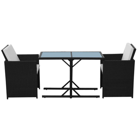 3-tlg. Bistro-Set mit Kissen Poly Rattan Schwarz