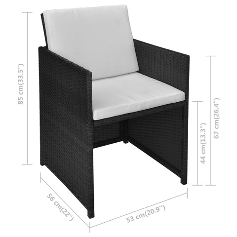 3-tlg. Bistro-Set mit Kissen Poly Rattan Schwarz