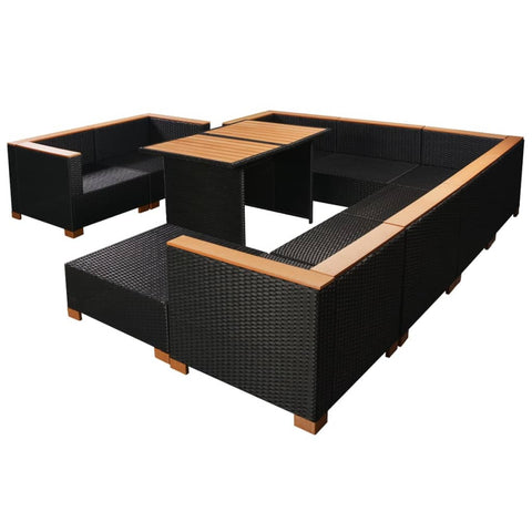 10-tlg. Garten-Lounge-Set mit Auflagen Poly Rattan Schwarz