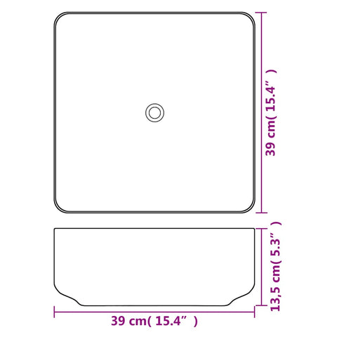 Waschbecken Quadratisch Keramik Weiß 39x39x13,5 cm