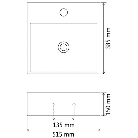 vidaXL Waschbecken mit Hahnloch Keramik Weiß 51,5x38,5x15 cm