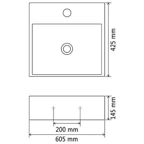 vidaXL Waschbecken mit Hahnloch Keramik Weiß 60,5x42,5x14,5 cm