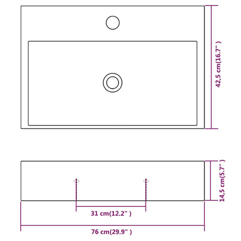 vidaXL Waschbecken mit Hahnloch Keramik Weiß 76x42,5x14,5 cm