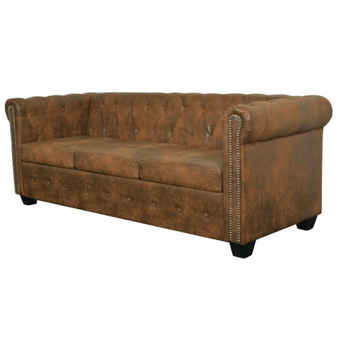 Chesterfield-Sofa 3-Sitzer Kunstleder Braun