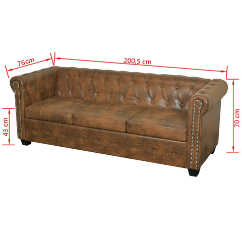 Chesterfield-Sofa 3-Sitzer Kunstleder Braun