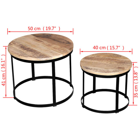 Zweiteiliges Couchtisch-Set Raues Mangoholz Rund 40cm/50cm