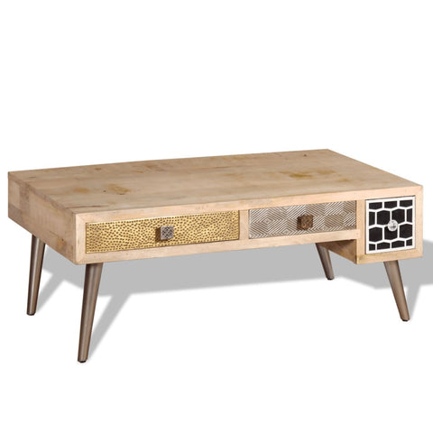 vidaXL Couchtisch mit Schubladen Massivholz Mango 105x55x41 cm