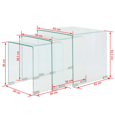 vidaXL Dreiteiliges Satztisch-Set aus gehärtetem Glas Transparent