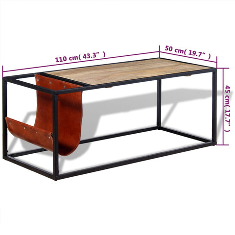 vidaXL Couchtisch mit Zeitschriftenhalter aus Echtleder 110x50x45 cm