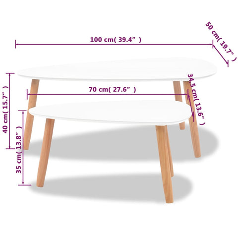 vidaXL 2-tlg. Couchtisch-Set Massivholz Kiefer Weiß