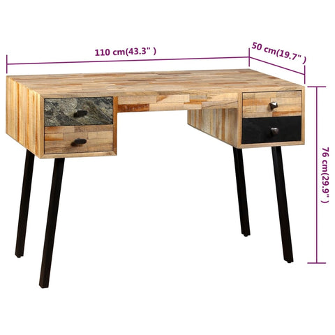 vidaXL Schreibtisch Wiederverwertetes Teak Massivholz 110 × 50 × 76 cm