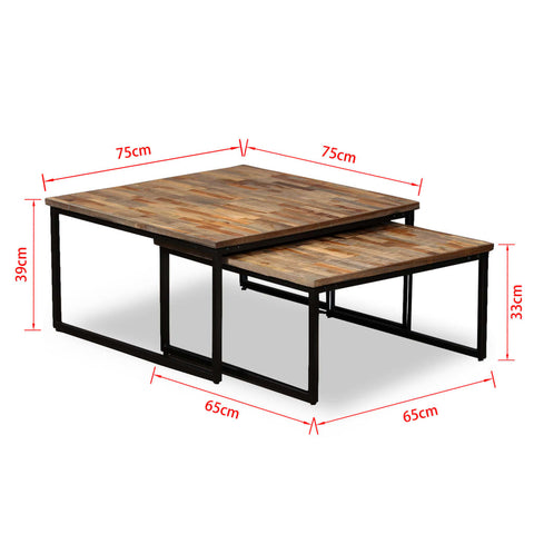 vidaXL Satztisch Couchtisch-Set 2-tlg. Recyceltes Teak Massiv