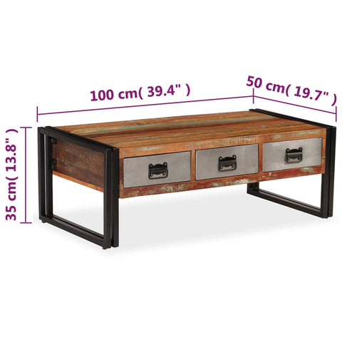 vidaXL Couchtisch mit 3 Schubladen Altholz Massiv 100x50x35 cm