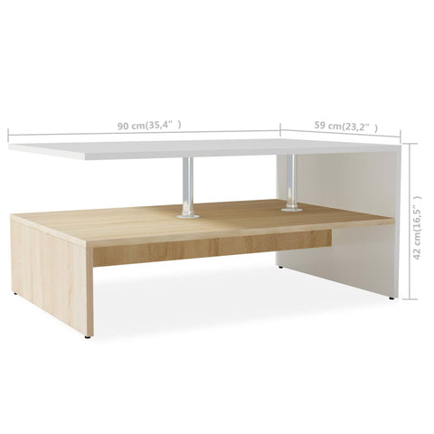 vidaXL Couchtisch Holzwerkstoff 90x59x42 cm Eiche und Weiß