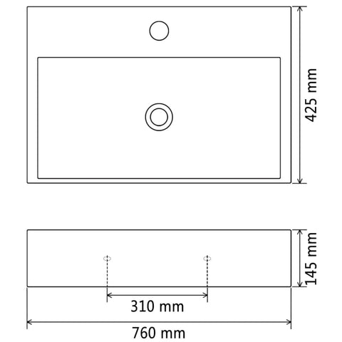 vidaXL Waschbecken mit Hahnloch Keramik Schwarz 76 x 42,5 x 14,5 cm