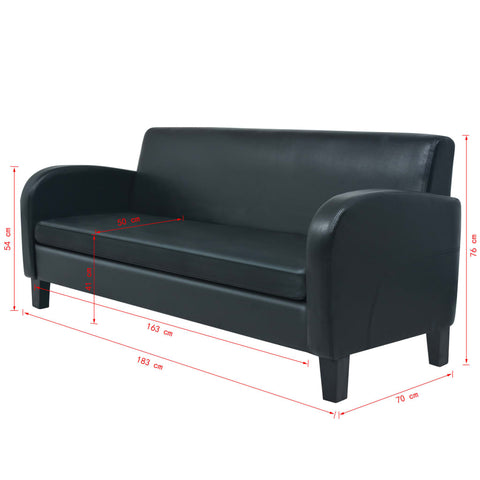 hocami - 3-Sitzer-Sofa Kunstleder Schwarz - 3-sitzer-sofa-kunstleder-schwarz - 