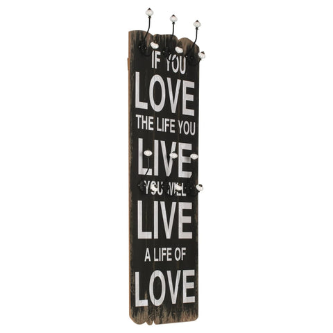 Wandgarderobe mit 6 Haken 120 x 40 cm "LOVE LIVE"