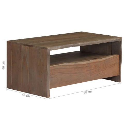 vidaXL Couchtisch Massivholz Akazie Naturkanten 90x50x40 cm Grau