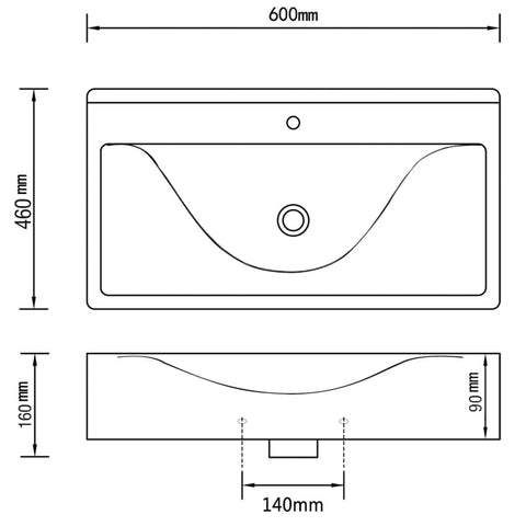 vidaXL Waschbecken mit Überlauf 60x46x16 cm Keramik Silbern