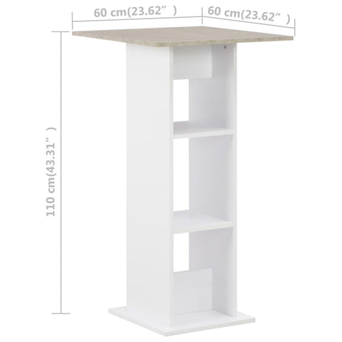 vidaXL Bartisch Weiß und Beton 60x60x110 cm