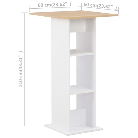 vidaXL Bartisch Weiß und Sonoma-Eiche 60x60x110 cm