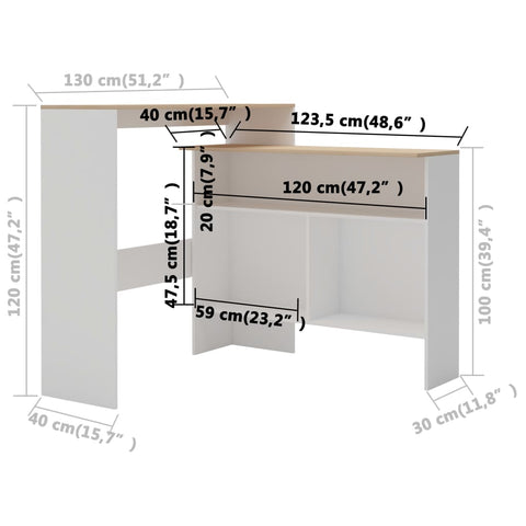 vidaXL Bartisch mit 2 Tischplatten Weiß und Eichefarben 130x40x120 cm