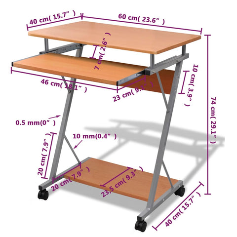 Computertisch Computerwagen PC Tisch Bürotisch Laptop auf Rollen braun