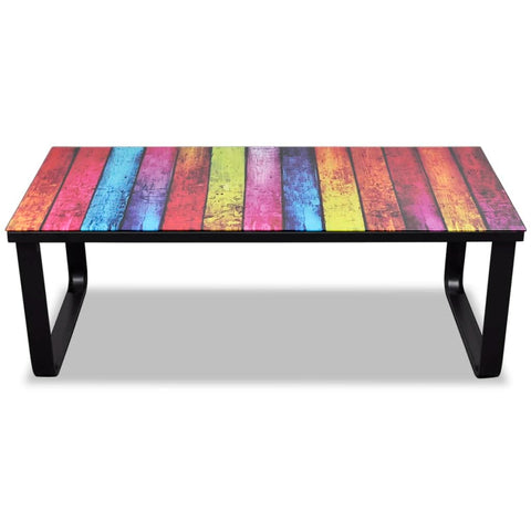 vidaXL Couchtisch mit Glasplatte Regenbogen-Aufdruck