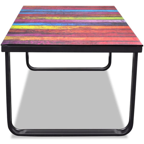 vidaXL Couchtisch mit Glasplatte Regenbogen-Aufdruck