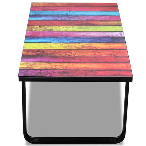 vidaXL Couchtisch mit Glasplatte Regenbogen-Aufdruck