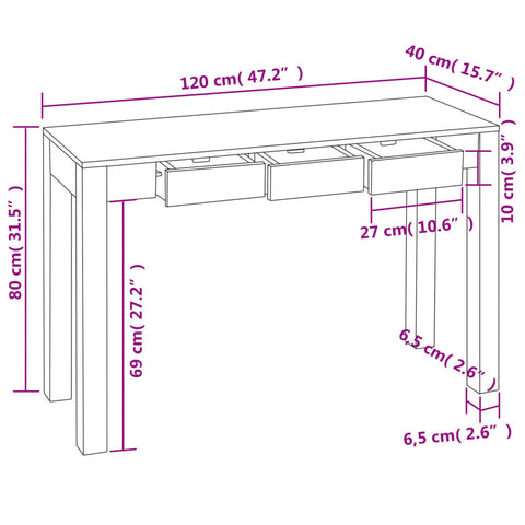 vidaXL Konsolentisch mit 3 Schubladen 80 cm Massivholz Palisander