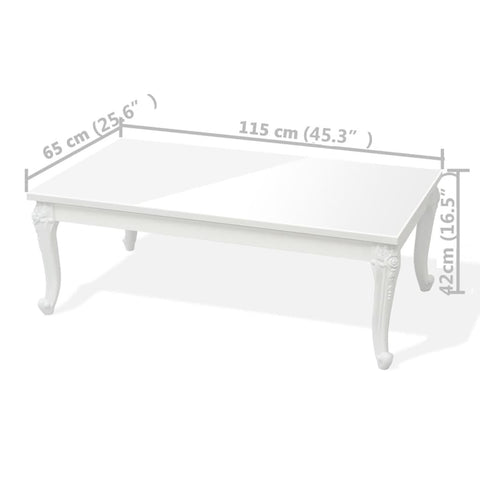 vidaXL Couchtisch 115×65×42 cm Hochglanz Weiß