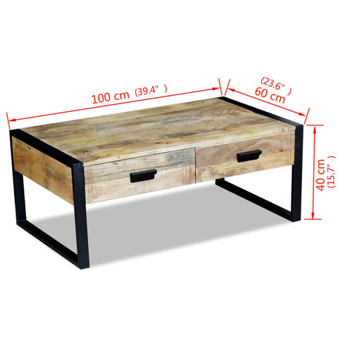 vidaXL Couchtisch mit 2 Schubladen Massivholz Mango 100x60x40 cm