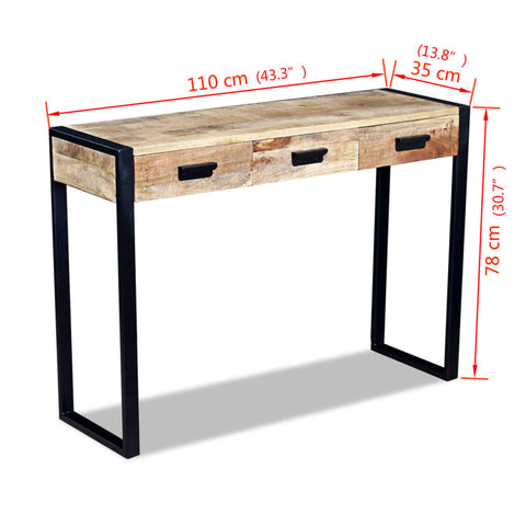 vidaXL Konsolentisch mit 3 Schubladen Mangoholz Massiv 110x35x78 cm