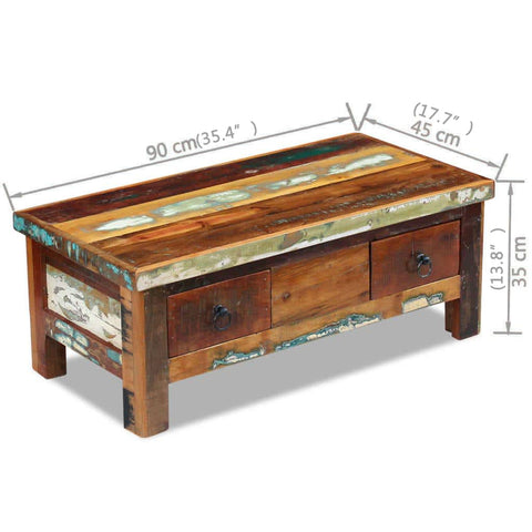 vidaXL Couchtisch mit Schubladen Altholz Massiv 90x45x35 cm