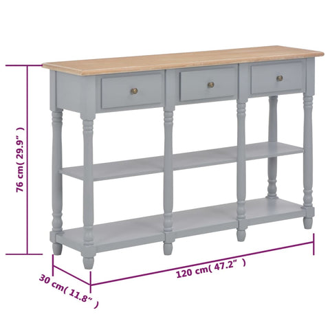 vidaXL Konsolentisch Grau 120x30x76 cm MDF