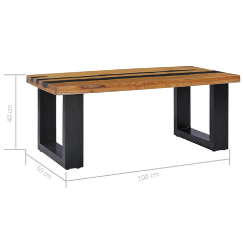 vidaXL Couchtisch 100×50×40 cm Teak-Massivholz und Lavastein