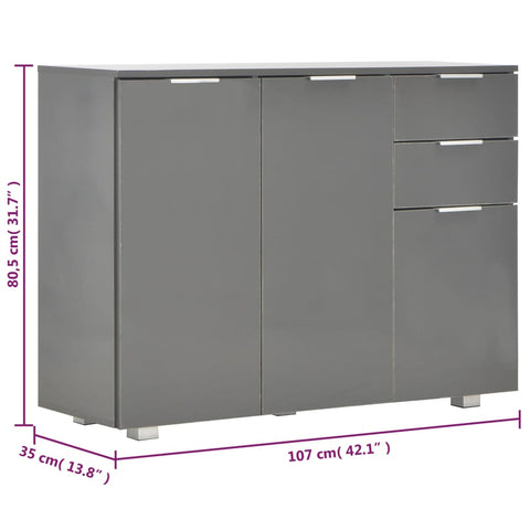 vidaXL Sideboard Hochglanz-Grau 107x35x80,5 cm