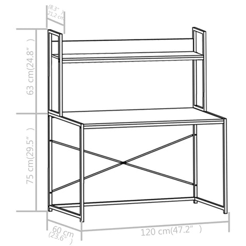 vidaXL Computertisch Weiß und Eiche 120x60x138 cm