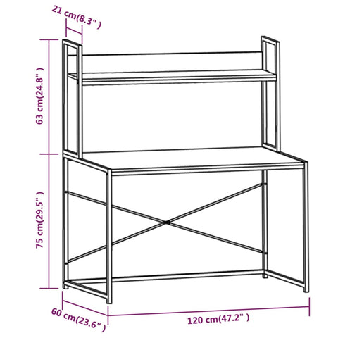 vidaXL Computertisch Schwarz und Eiche 120x60x138 cm