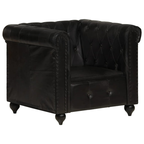 Chesterfield-Sessel Schwarz Echtleder