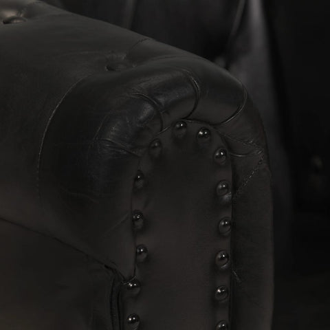 Chesterfield-Sessel Schwarz Echtleder